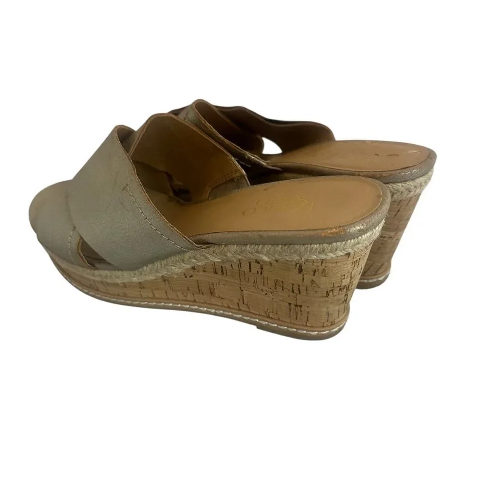 Franco Sarto Gold Slip-On Slide Wedge Sandals Metallic Comfort Size 9.5 Women's